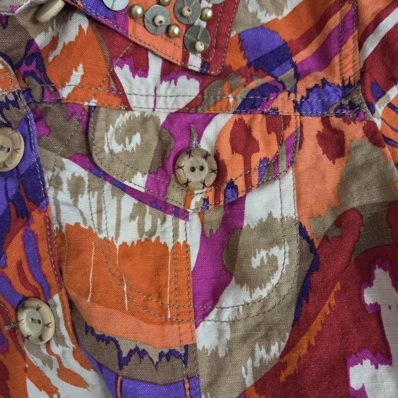 Ruby Rd. Multicolor Abstract Design Button-Up Long Sleeve Shirt Bead Accents 4P