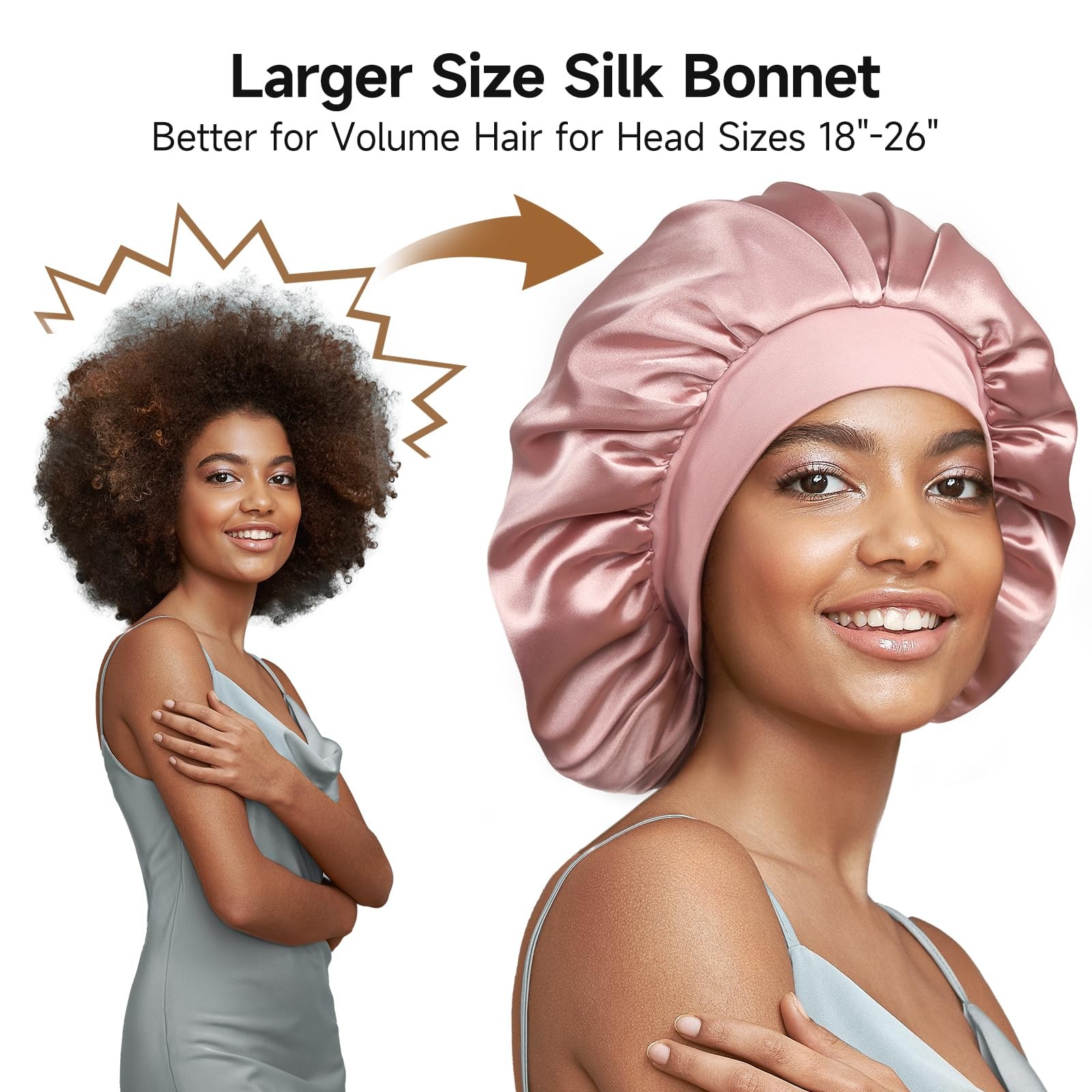 22 Momme 100% Real Mulberry Silk Bonnet for Sleeping Women, Large Hair Care B…