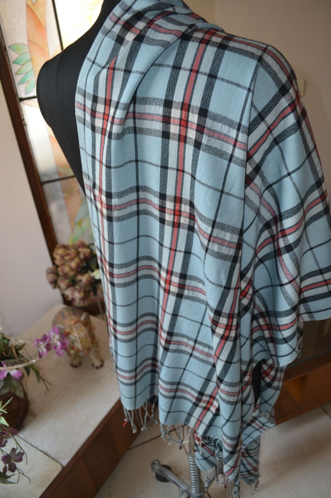 LARGE SIZE THROW CHECK PASHMINA~Silk CASHMERE PLAID ~ 5 DESIGNS CHOICE