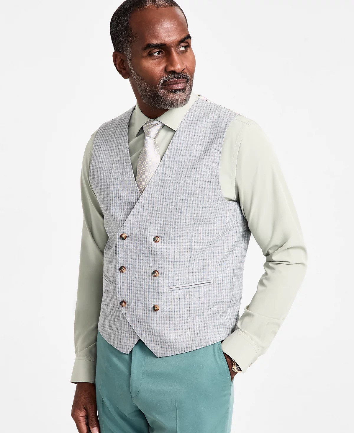 $115 NEW TAYION BY MONTEE HOLLAND Mens XL Gray Double Breast Suit Jacket Vest