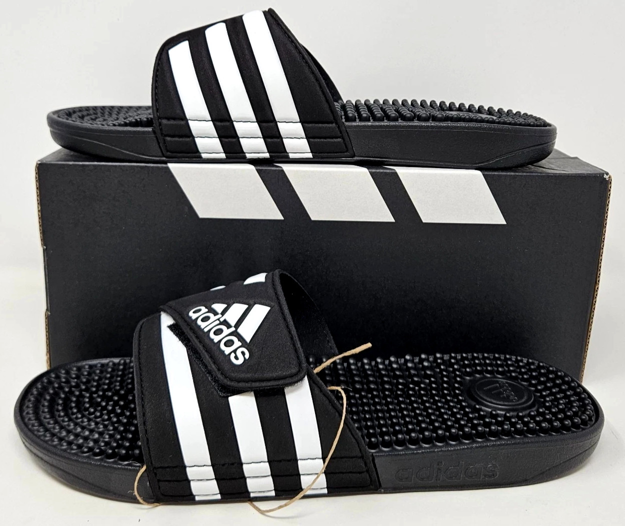 NEW Adidas Adissage Slide F35580 Black White Adjustable Sandals Shoes Men’s 13