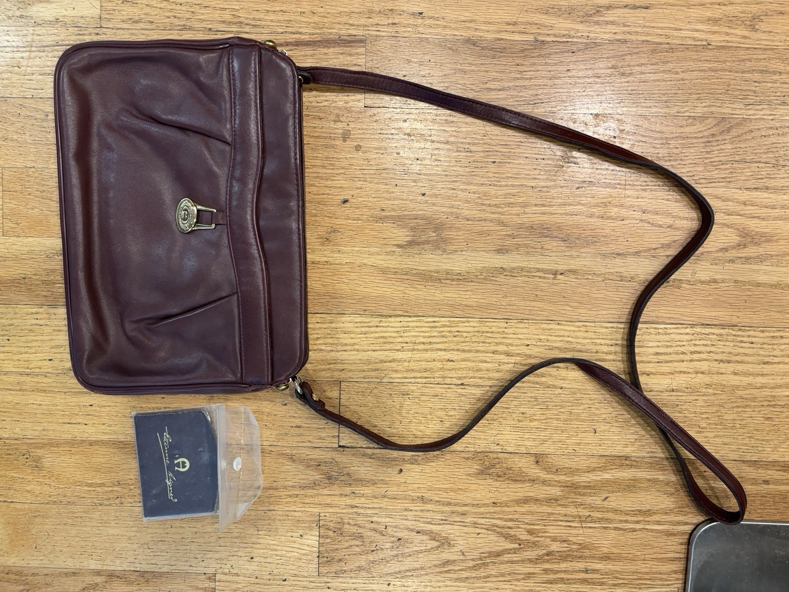 Etienne Aigner Shoulder Handbag with Compact Mirror & Polished Brass Logo