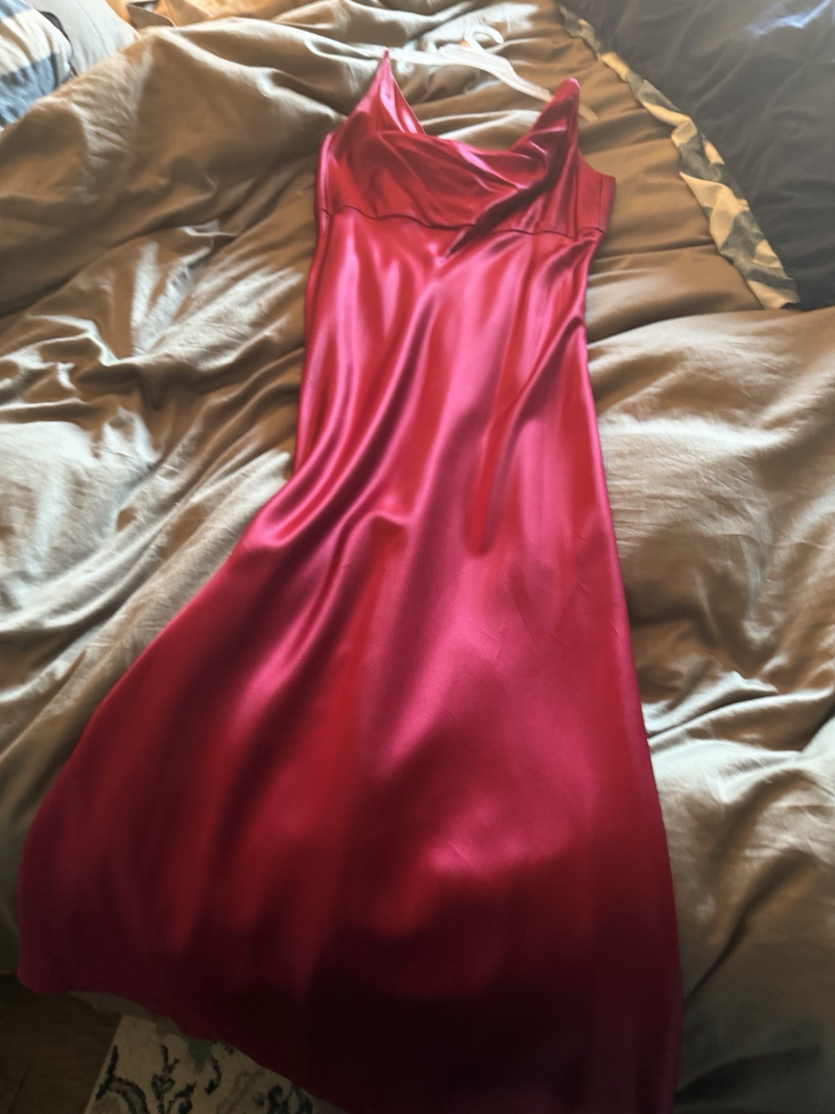 Vintage Ann Taylor 100% Silk Ruby Red Cowl Neck Bias Cut Evening Gown Dress 8