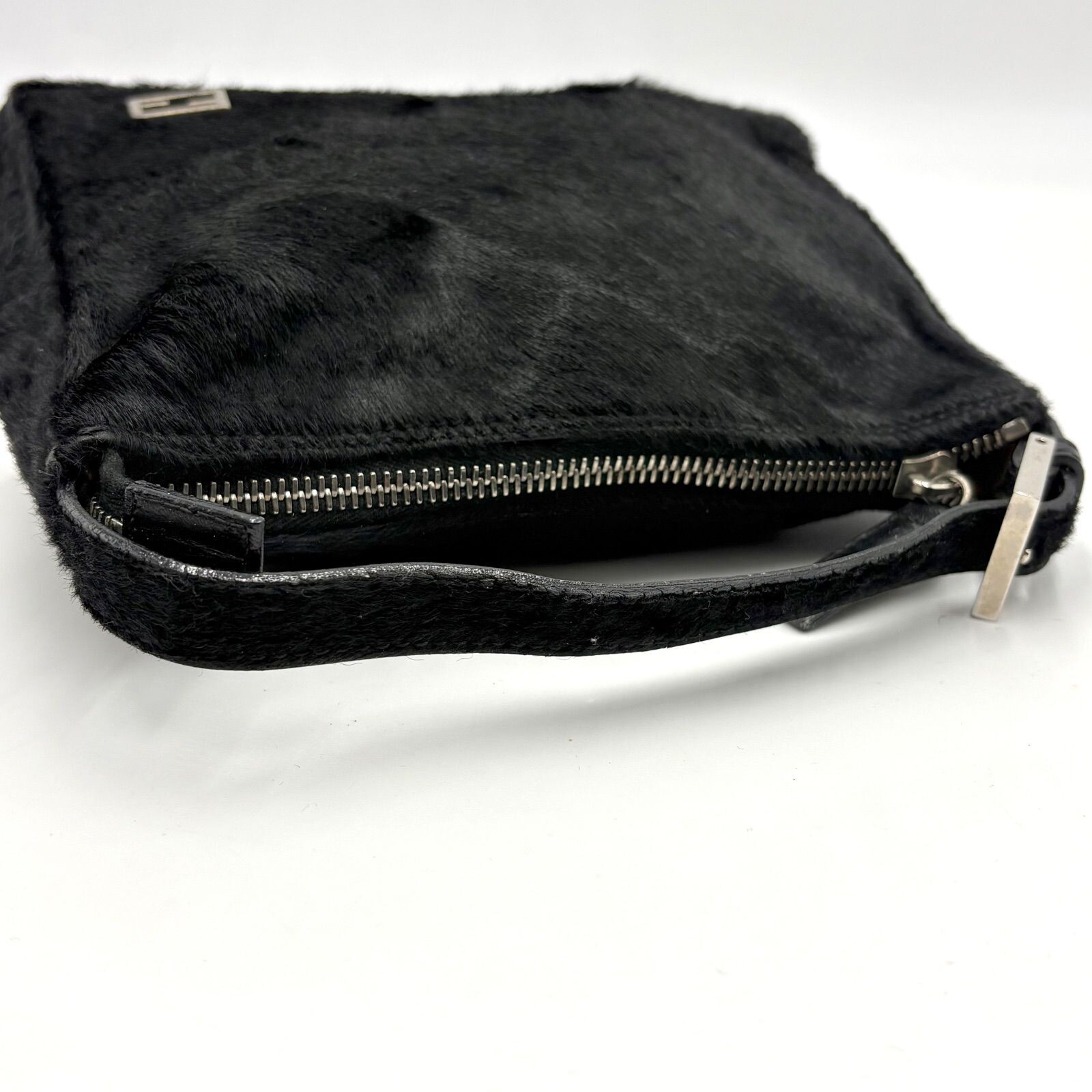 FENDI Accessory Pouch Calf Hair Pony Hair FF logo hardware Auth From Japan