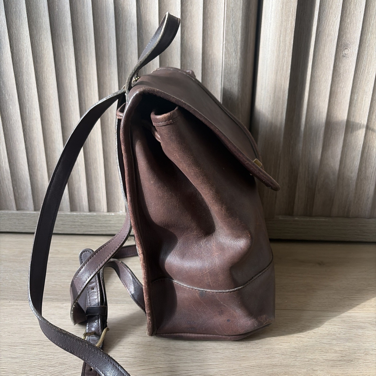 Vintage Coach USA Brown Leather Backpack Turnlock Drawstring Small Bag