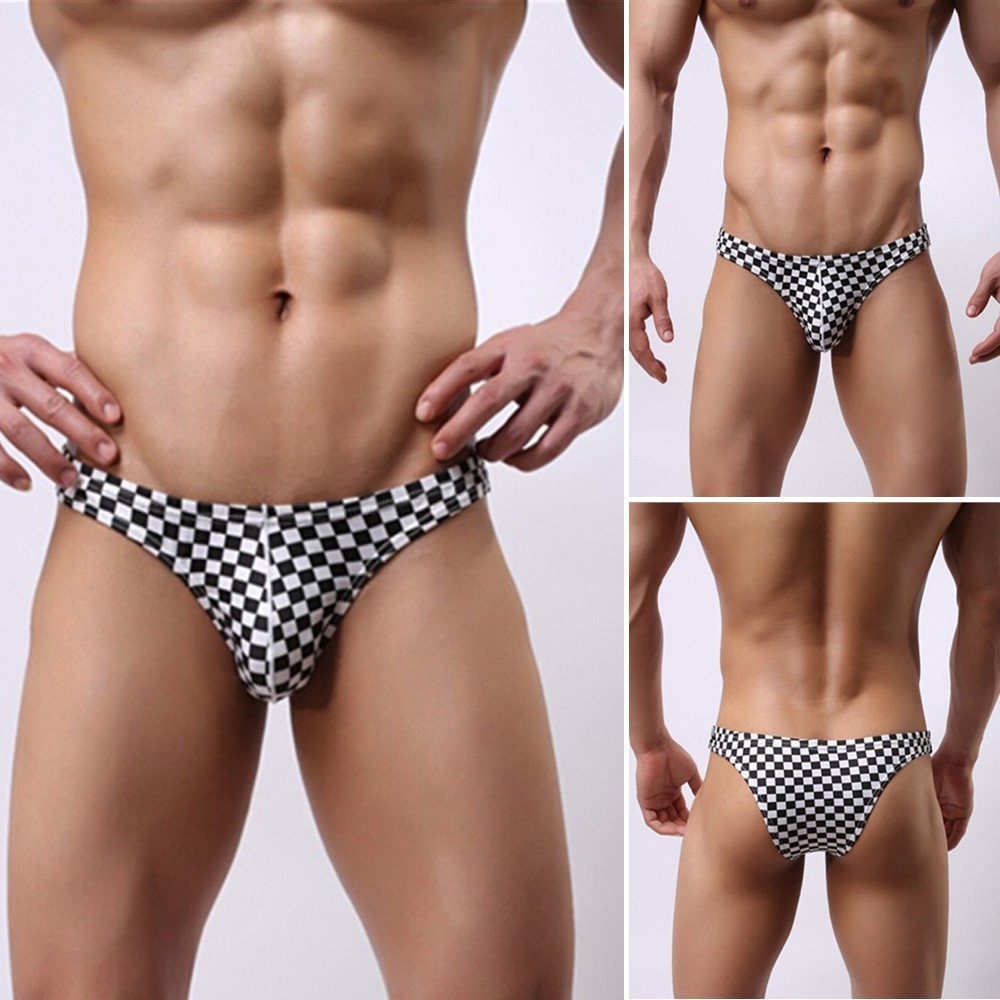Sexy and Trendy Plaid Men’s Polyester Bikini Briefs with Low Waist Style