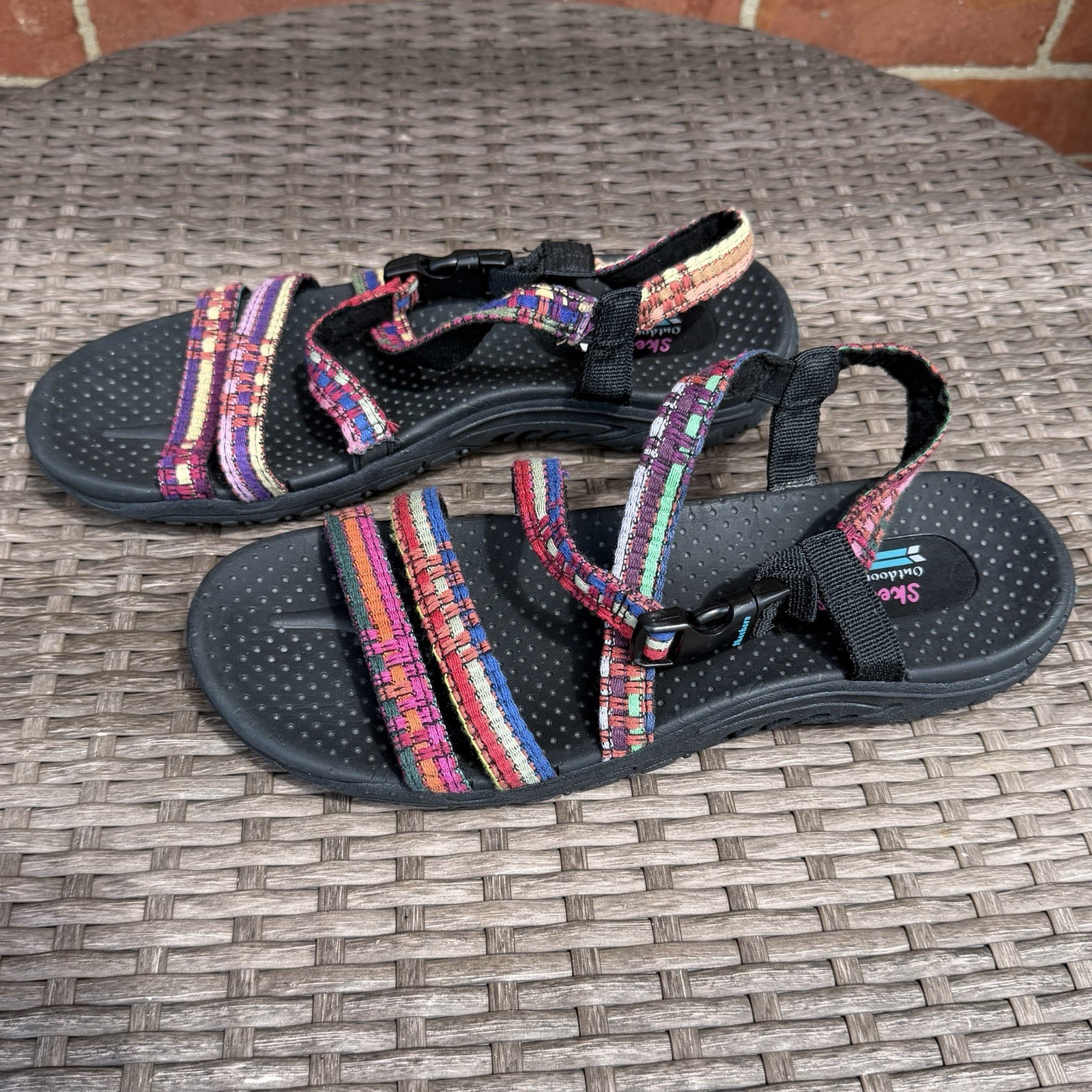 Sketchers Reggae-Sew Me-Boho Sandals Sz 9 Multicolor Woven Strappy Slingback New