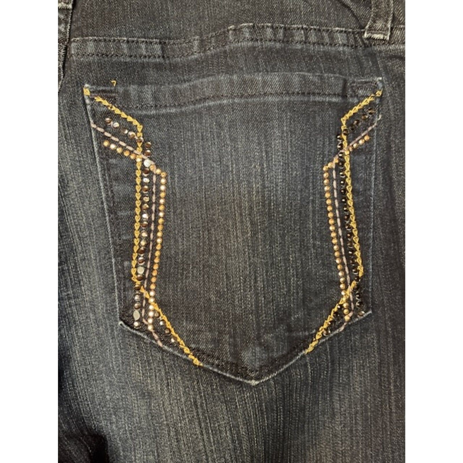 NYDJ Rhinestone Pocket Straight Leg Jeans Women’s Size 4 Dark Wash Stretch Denim