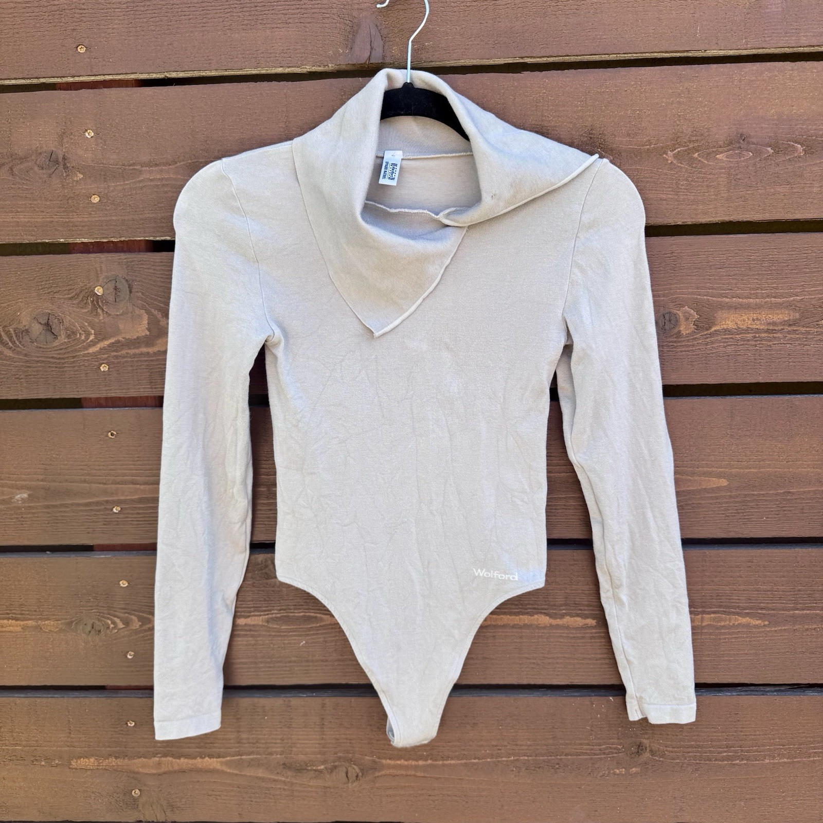 Wolford Opaque Naturel Seamless Thong Long Sleeve Stretch Bodysuit Sz S Gray