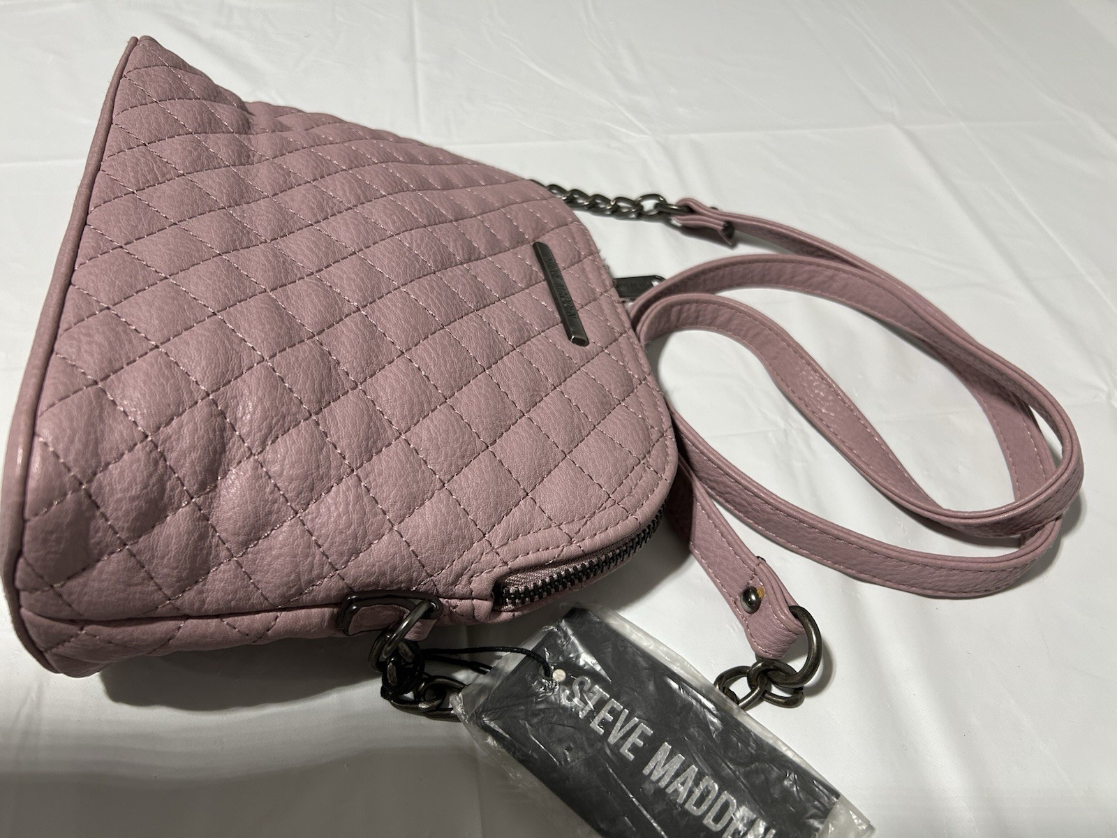 NEW Steve Madden Chained Crossbody Pink Purse Quilted Faux Leather