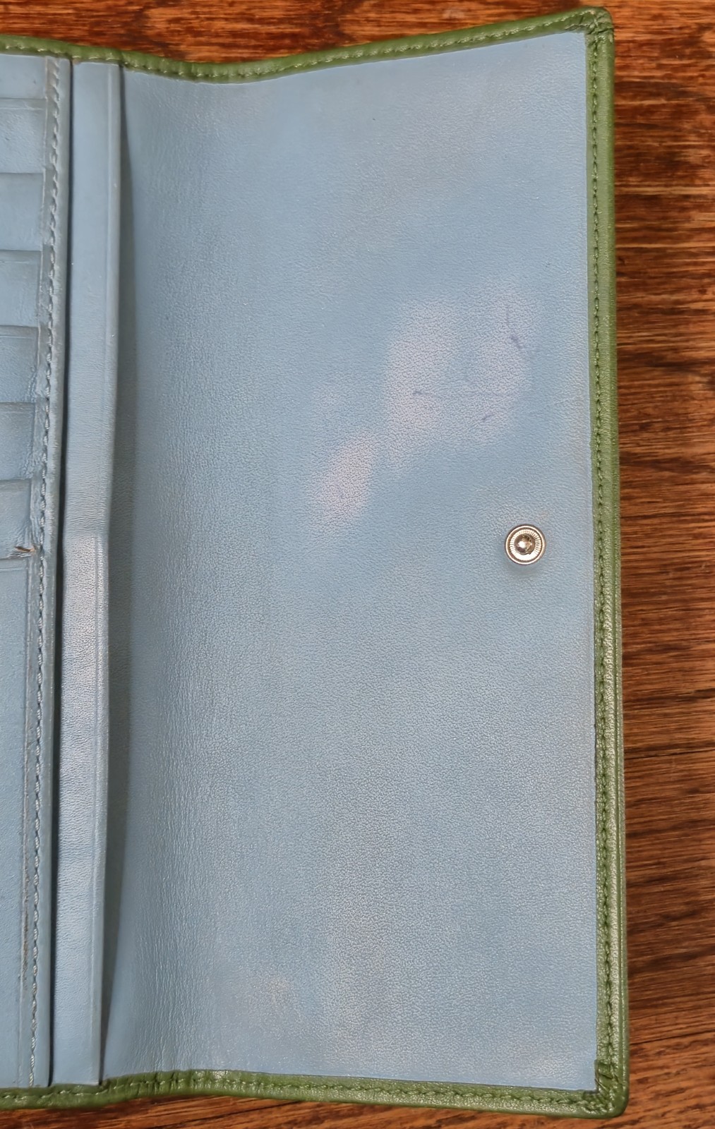 Coach Women’s Solid Green Blue Wallet Snap Closure Zip Pocket ID Window