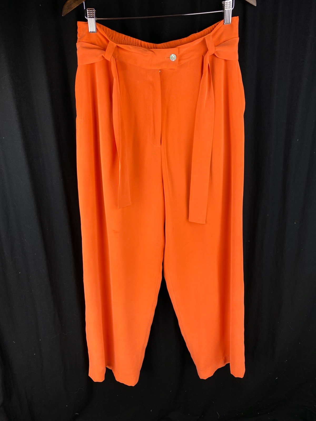 Mondi Collections Vtg Silk Pants Wide Leg Belted Orange Loose Stain Marks 90s