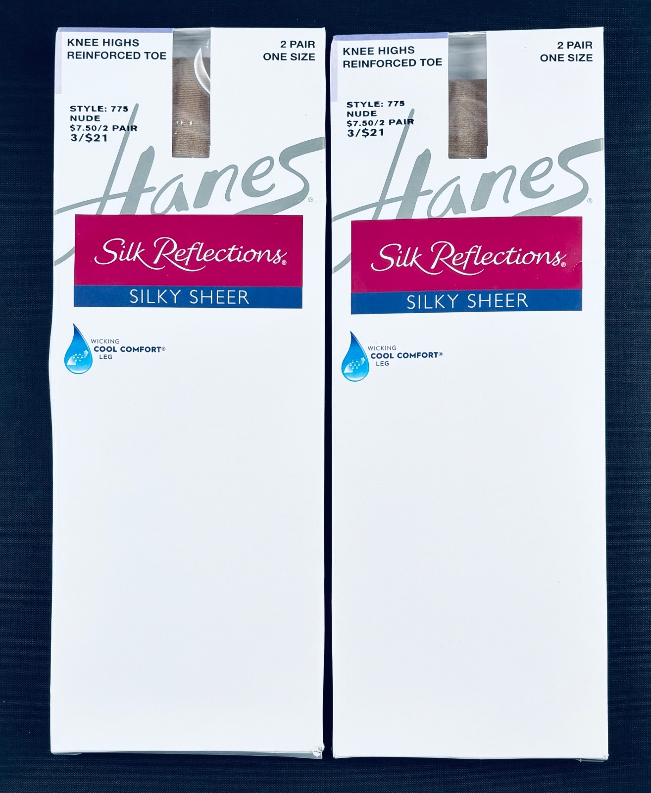 HANES SILK REFLECTIONS SILKY SHEER NUDE KNEE HIGHS 2PK =4 PAIRS REINFORCED TOE