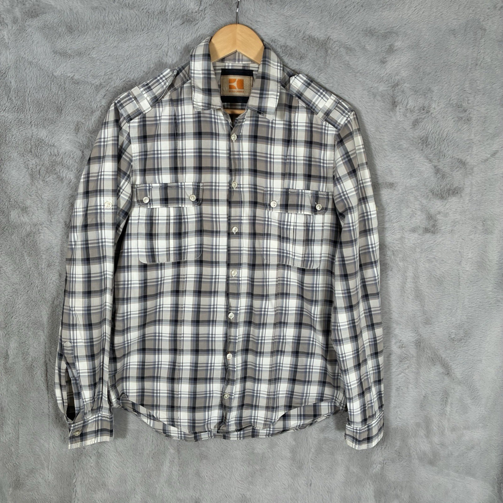 Hugo Boss Checked Shirt Mens Medium Beige Brown Boss Orange