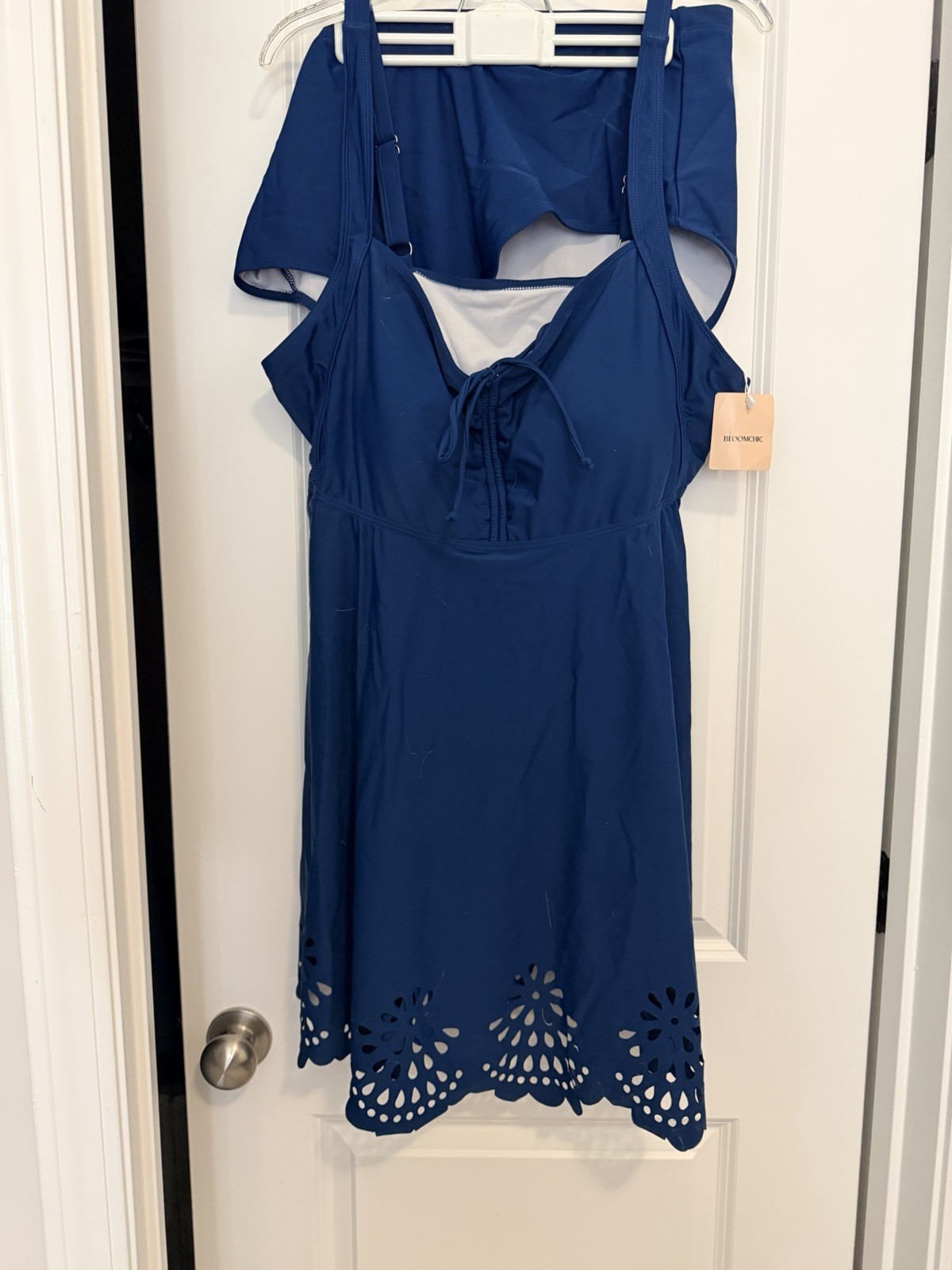 BloomChic Blue Solid Plus Swimdress 2-Piece Set, Wide Strap Size 22-24
