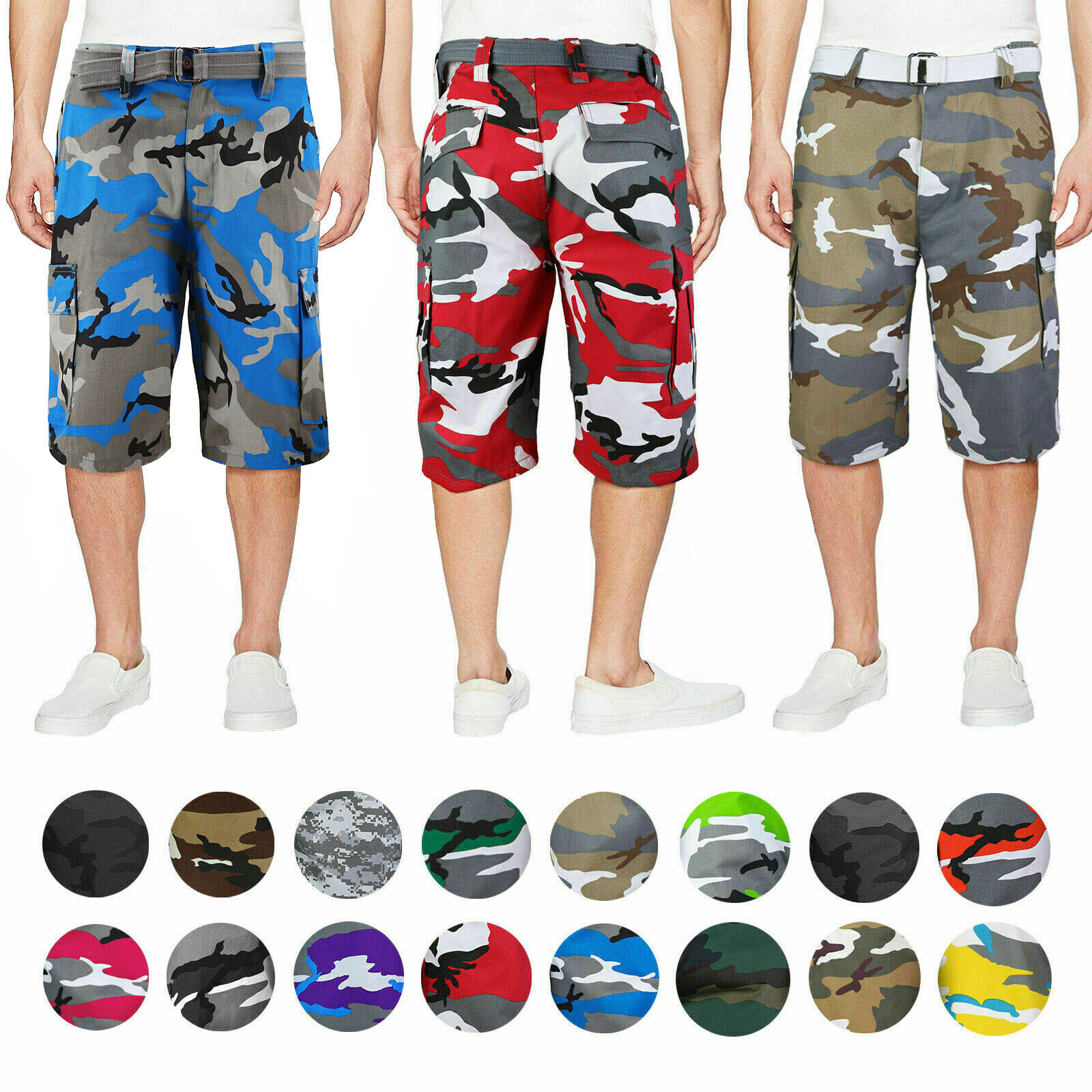 Men’s Tactical Military Army Camo Camouflage Cargo Shorts With Belt