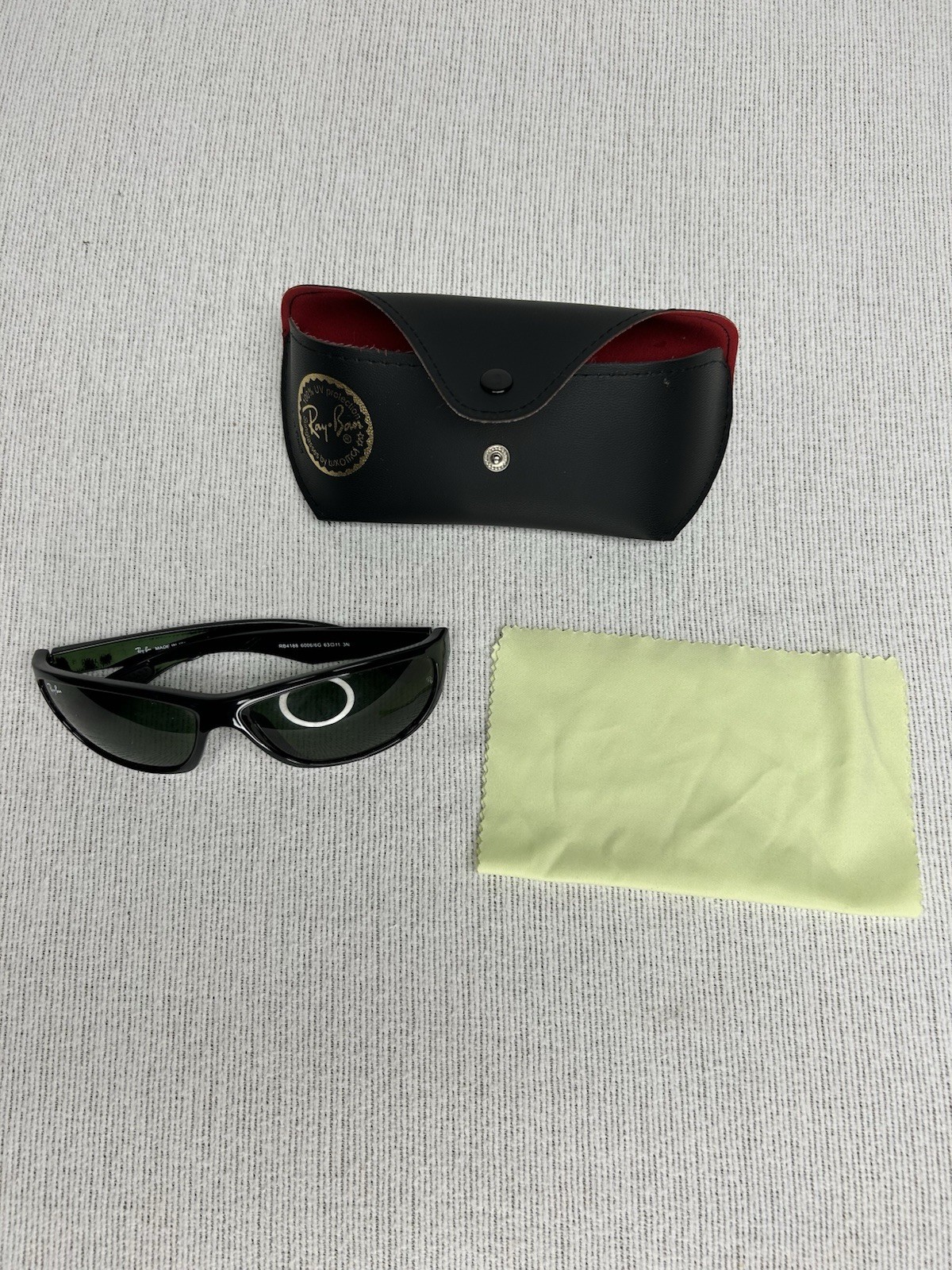 Ray-Ban RB4188 Wrap Sunglasses Black Plastic Frame Green Tinted Glass Lenses