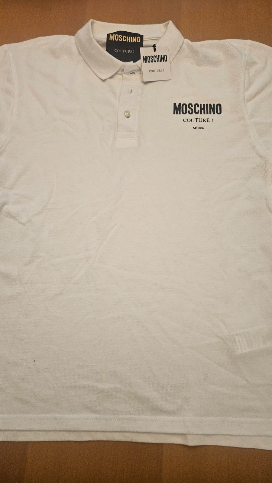 MOSCHINO Couture Milano Logo Polo Shirt White Mens Size Small IT 46, USA 36 NWT