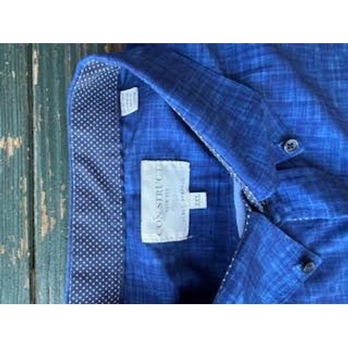 Construct Mens XXL Blue Short Sleeve Button Down Shirt Modern Fit Slub Knit