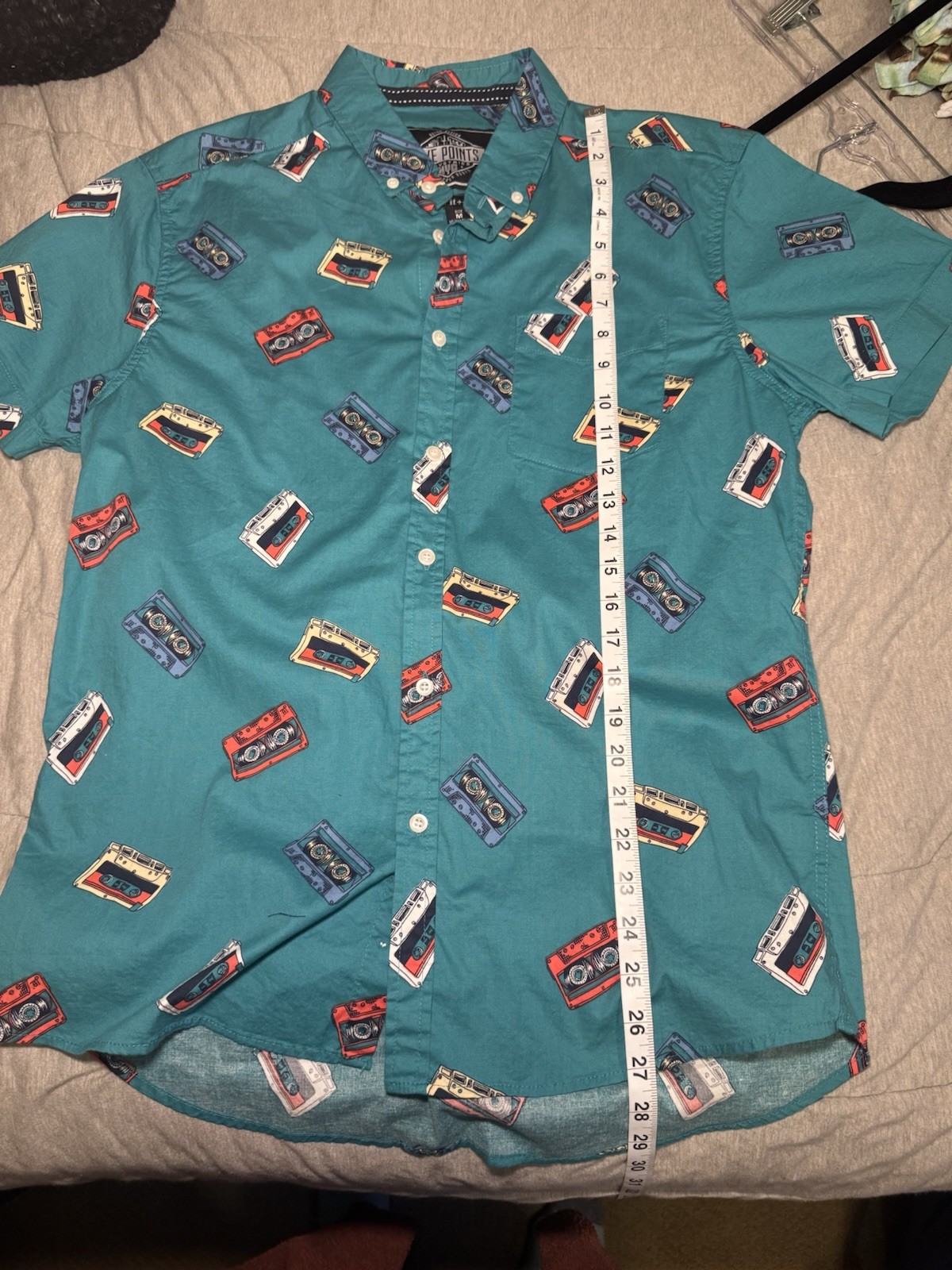 Five Points Industries Cassette Tape Print Shirt Men’s Medium Slim Fit Button Up
