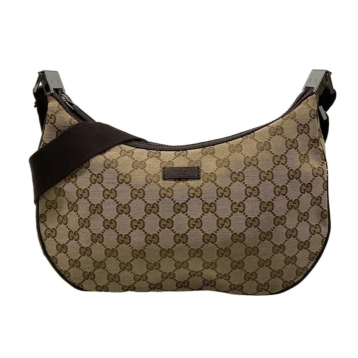 GUCCI GG Monogram Jacquard Leather Shoulder Bag Beige Brown Auth From Japan