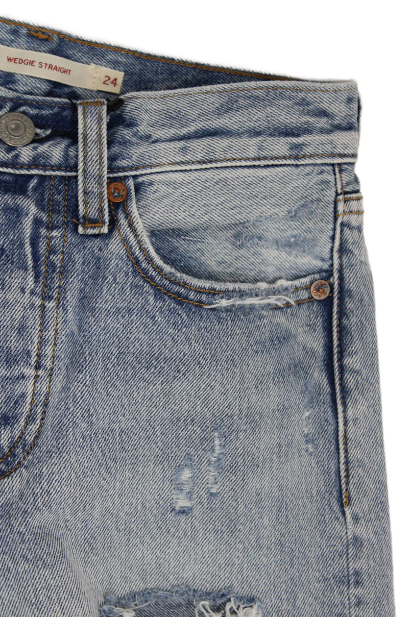 Levis Womens High Waist Straight Jeans Light Blue 100% Cotton Size 24