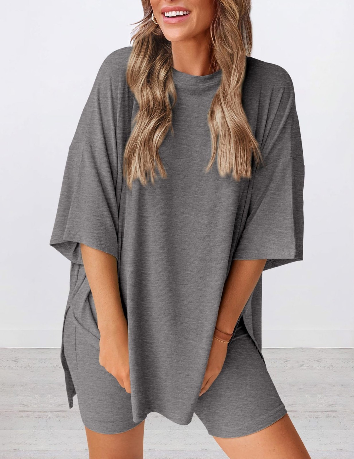 WOMEN Casual Lounge Set Solid Color T-Shirt and Shorts 2 Piece Tracksuit S-3XL