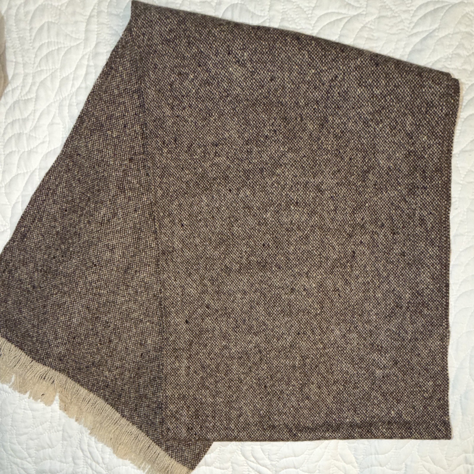 Eddie Doherty Handwoven Tweed scarf Brown/Beige Rectangular Fringed