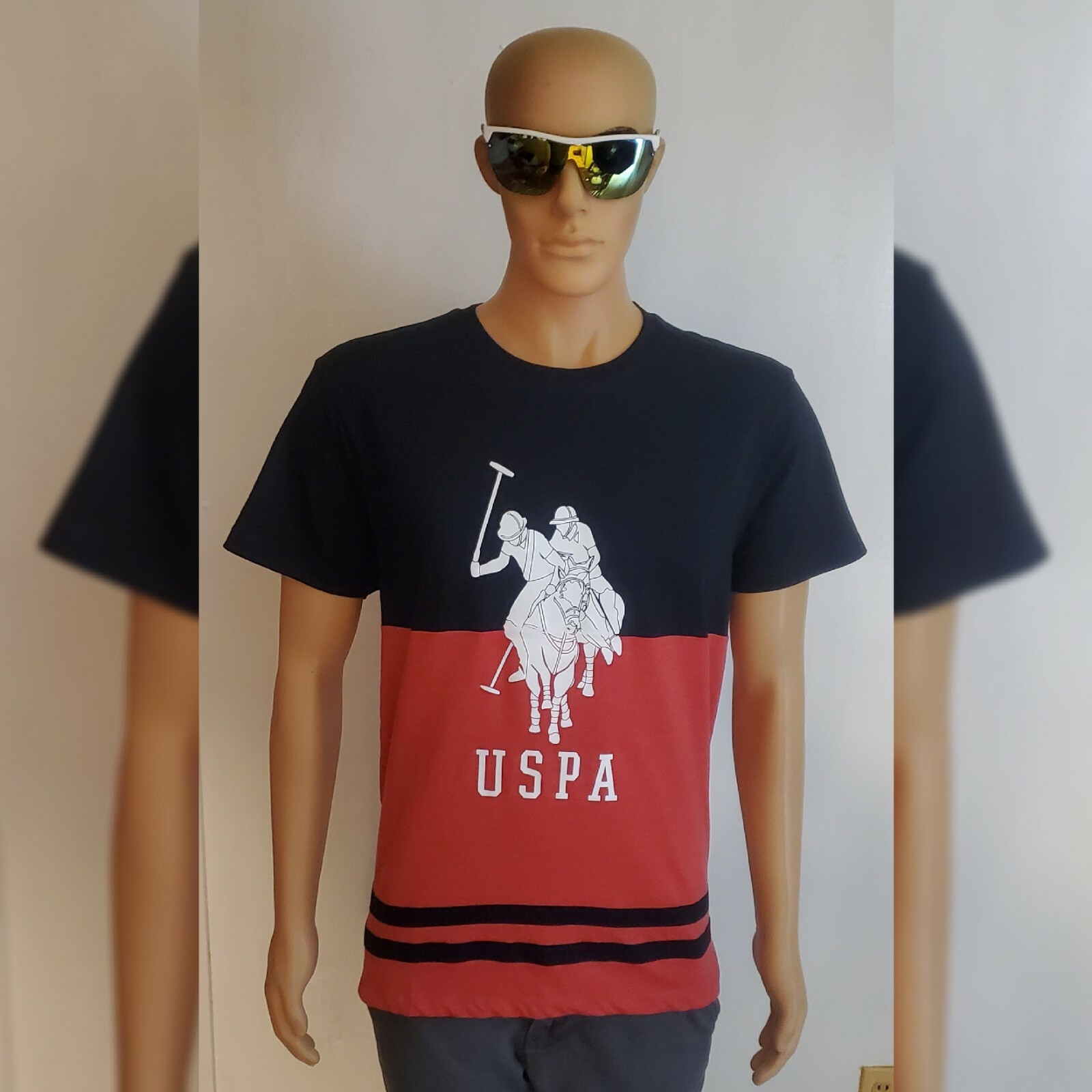 US POLO ASSN TSHIRT MEN CREW NECK SHORT SLEEVE SIZ L BLACK TWO POLO PLAYERS LOGO