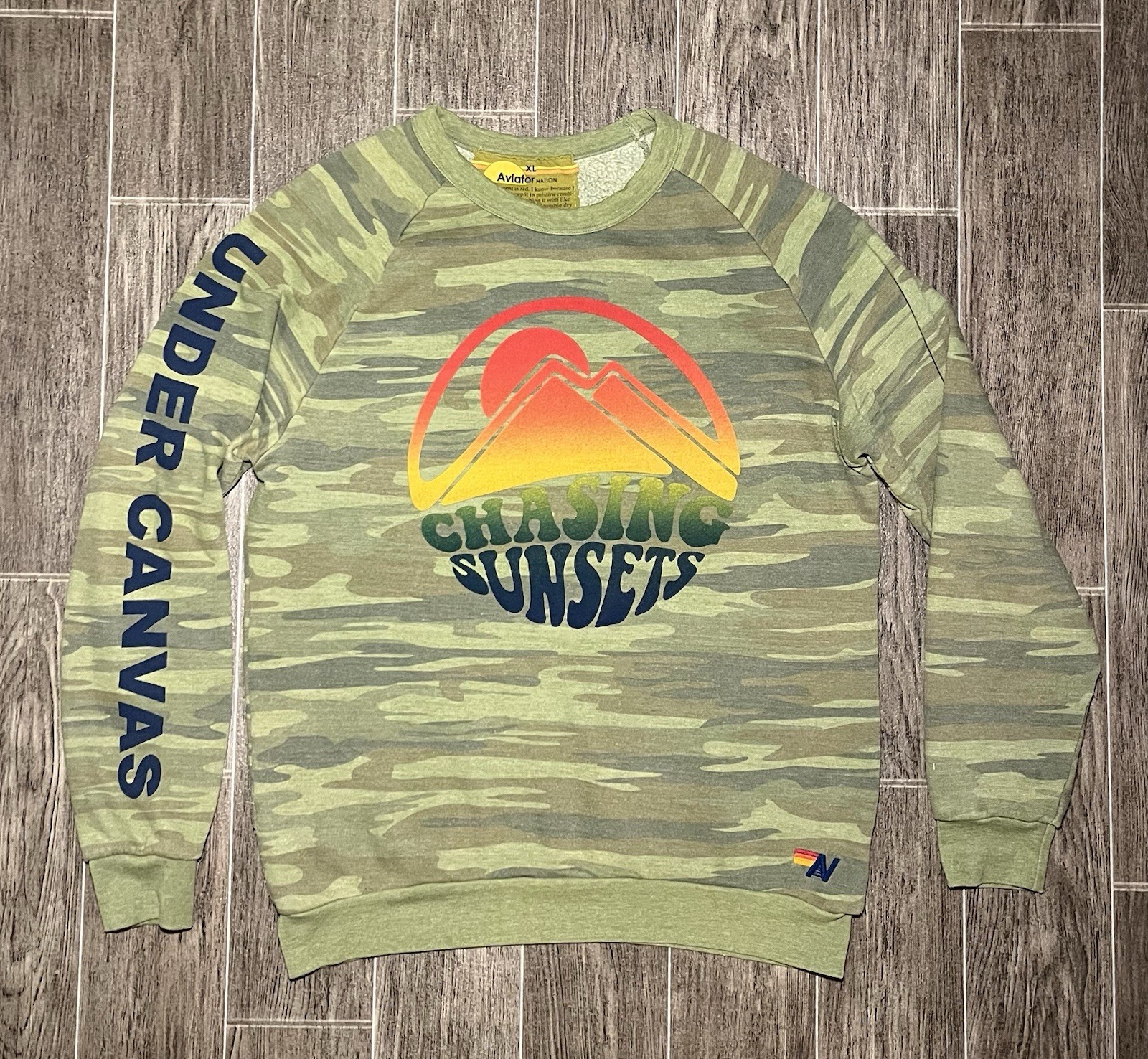 Aviator Nation Camo Chasing Dreams Crewneck Sweatshirt Fleece Lined Mens XL