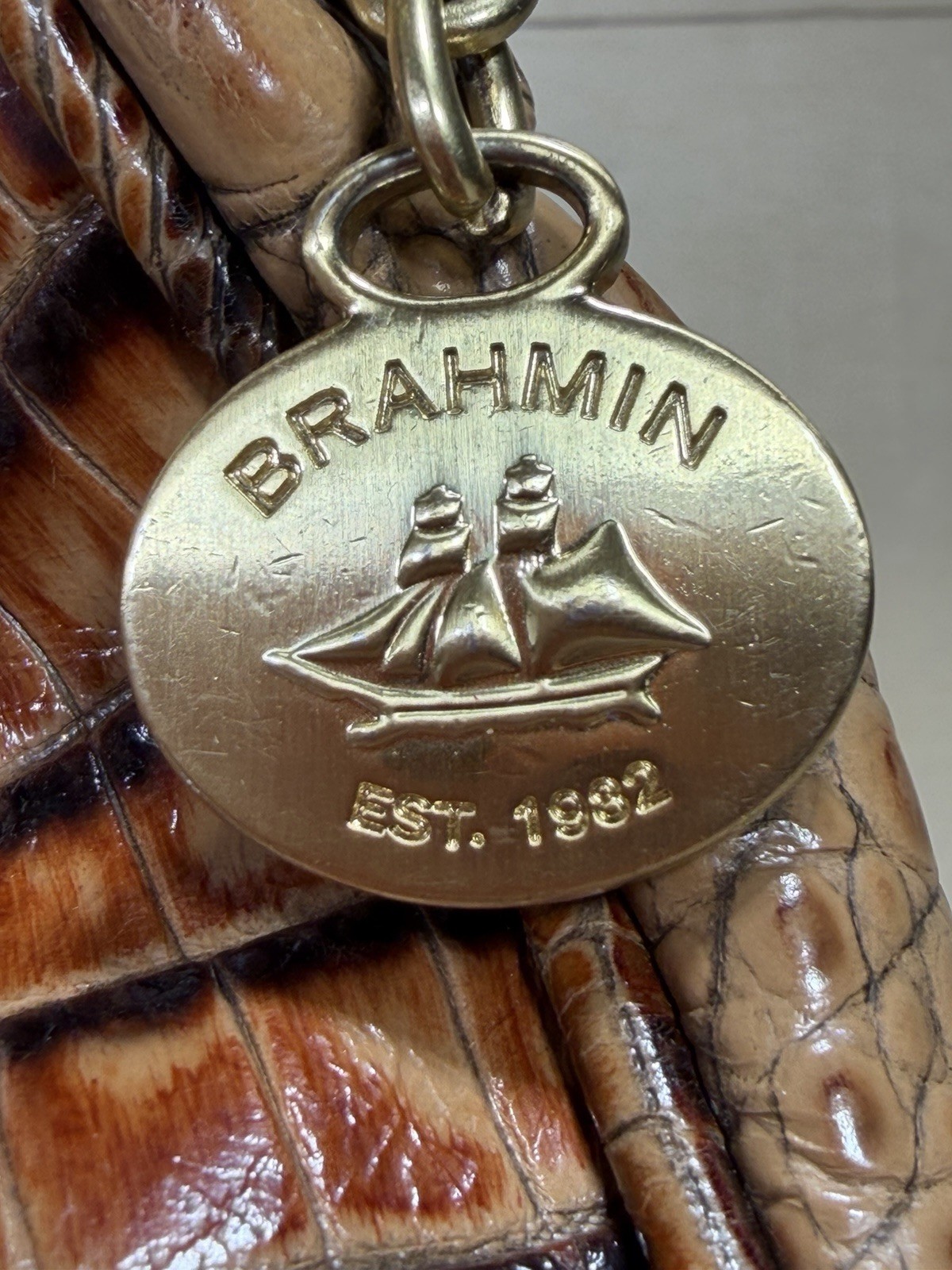 Brahmin Carmela Melbourne Tan Croc Embossed Hobo Shoulder Handbag Luxury