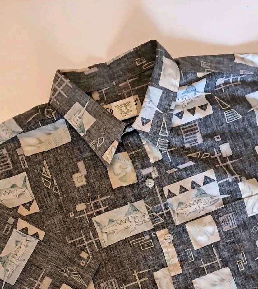 Vintage Cooke Street Honolulu Fisherman Geometric 100% Cotton Made In Hawaii USA