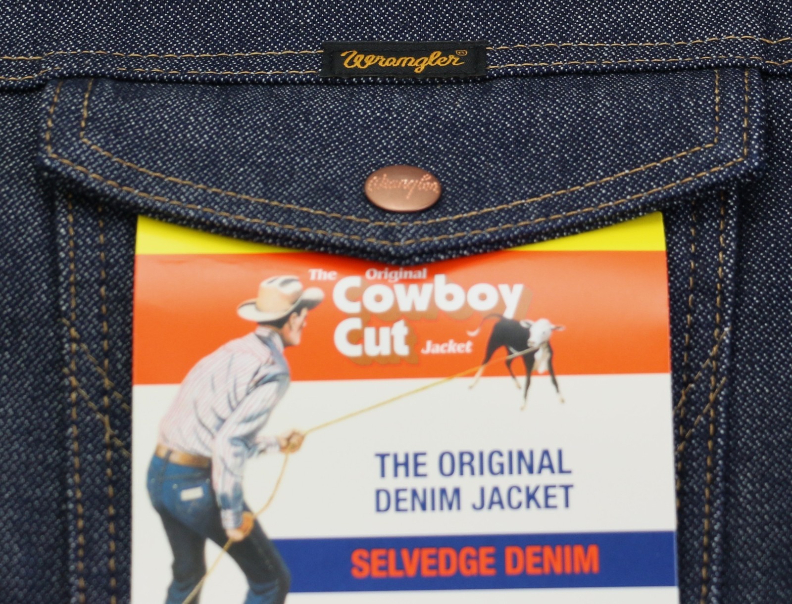 Wrangler Men’s Selvedge Denim Jacket Cowboy Cut Raw Indigo 14.75 oz 100% Cotton