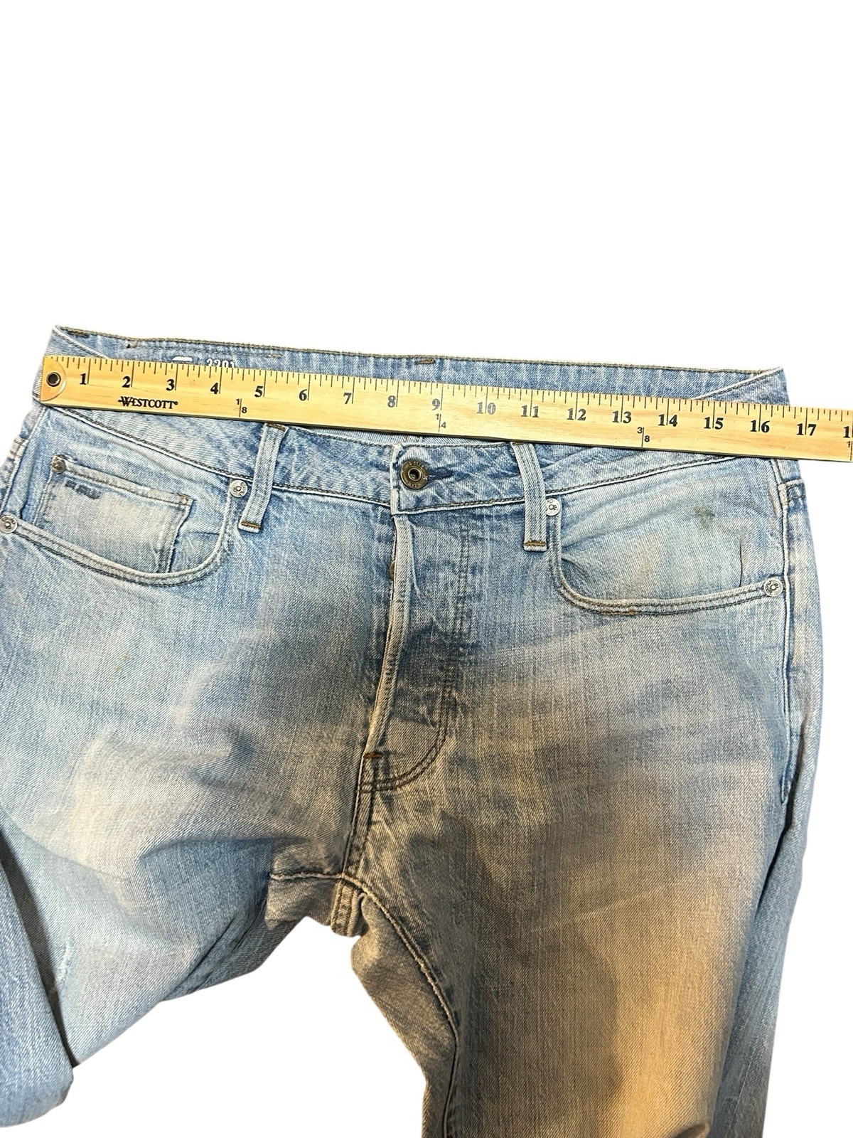 G Star Raw 3301 Slim Jeans Men’s 33×33 Blue Distressed GUC