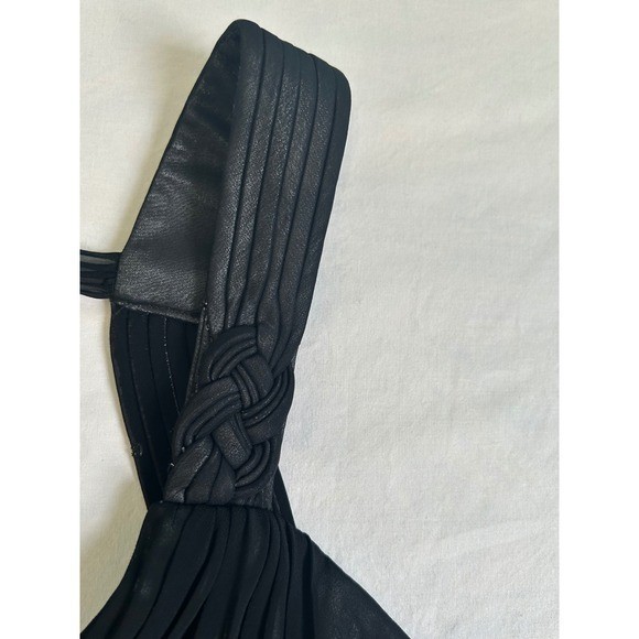 Sangria Black Pleated Chiffon Metallic Cocktail Dress Braided T-Back Size 10