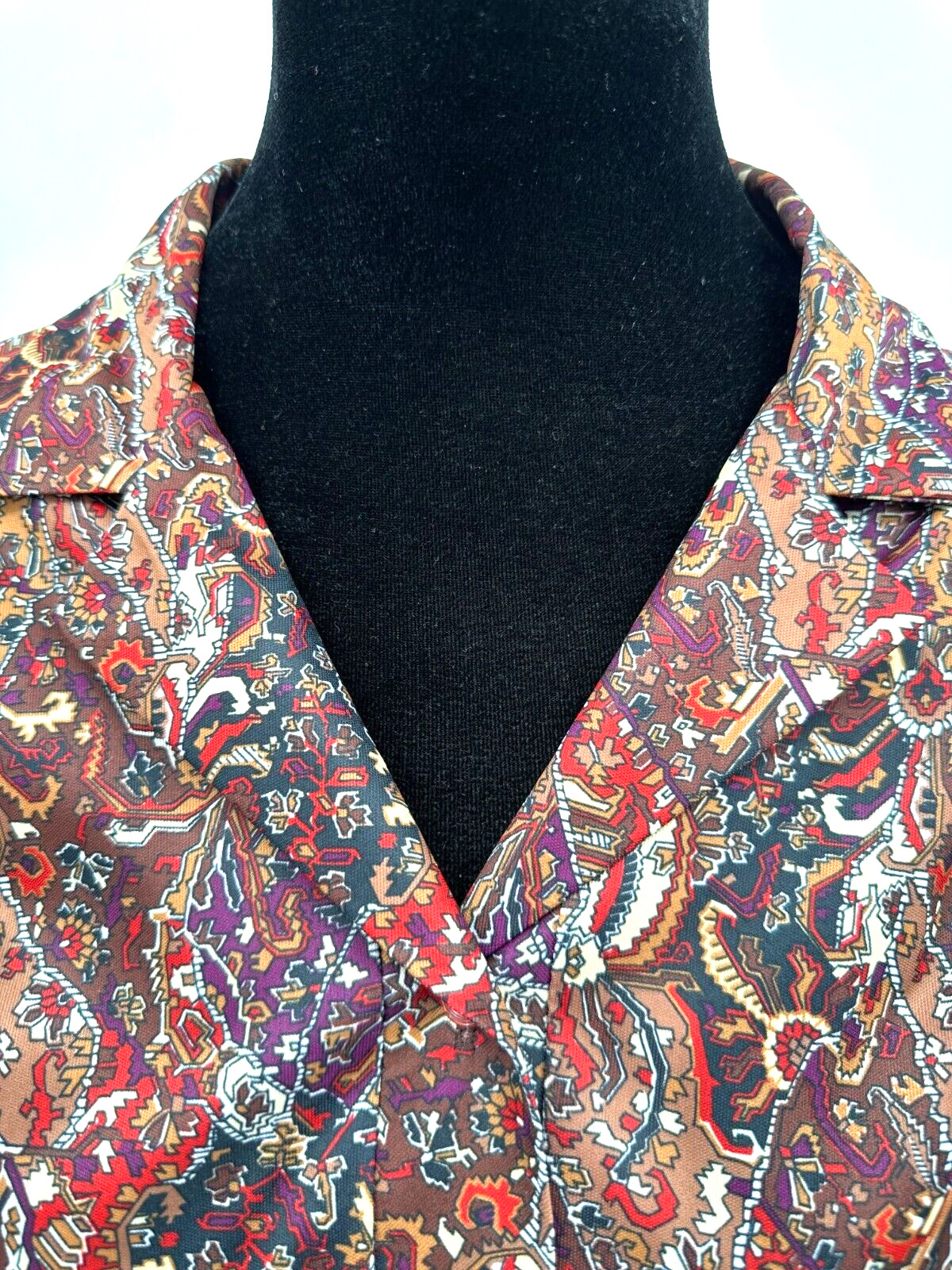 Top Notch Womens Short Sleeve Collared Blouse Size 38/18W Brown Autumnal Floral