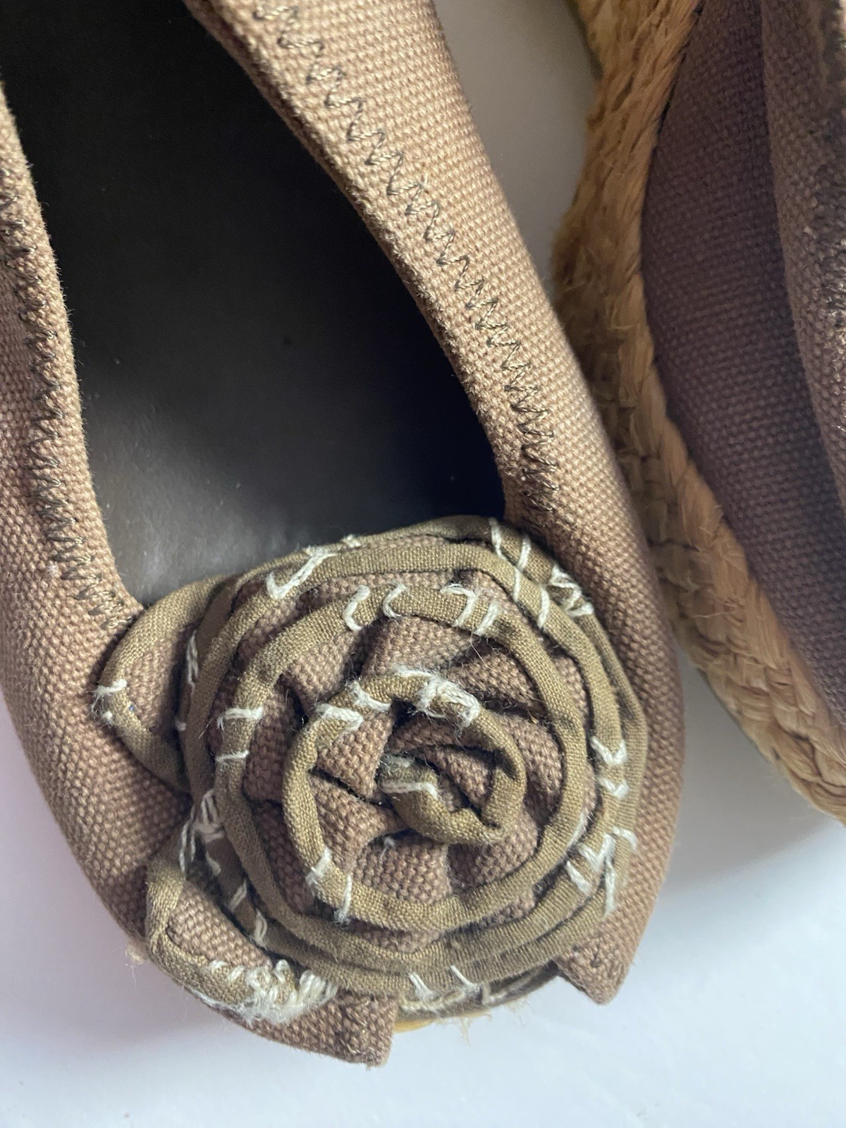MIA Women’s Brown Canvas Slingback Espadrille Wedge Slip-On Sandals Flower 6.5