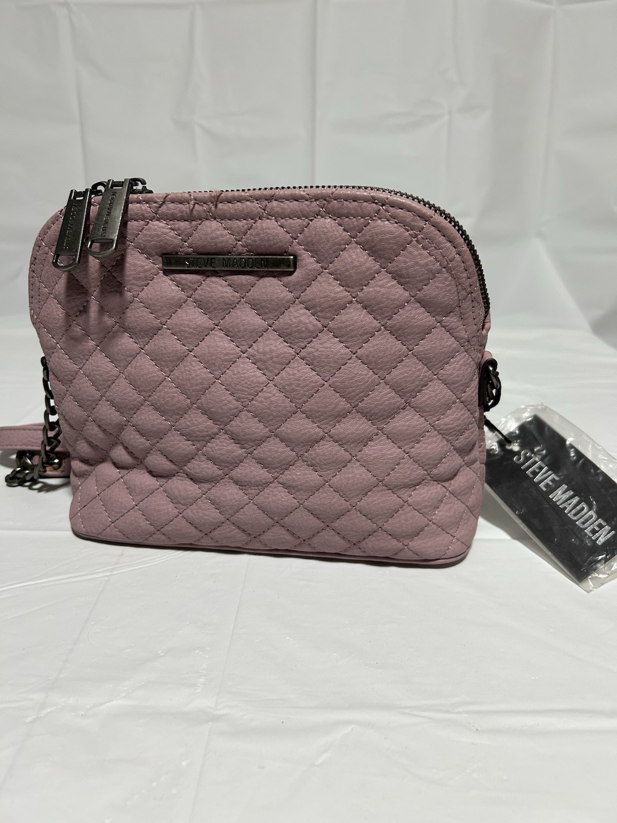 NEW Steve Madden Chained Crossbody Pink Purse Quilted Faux Leather