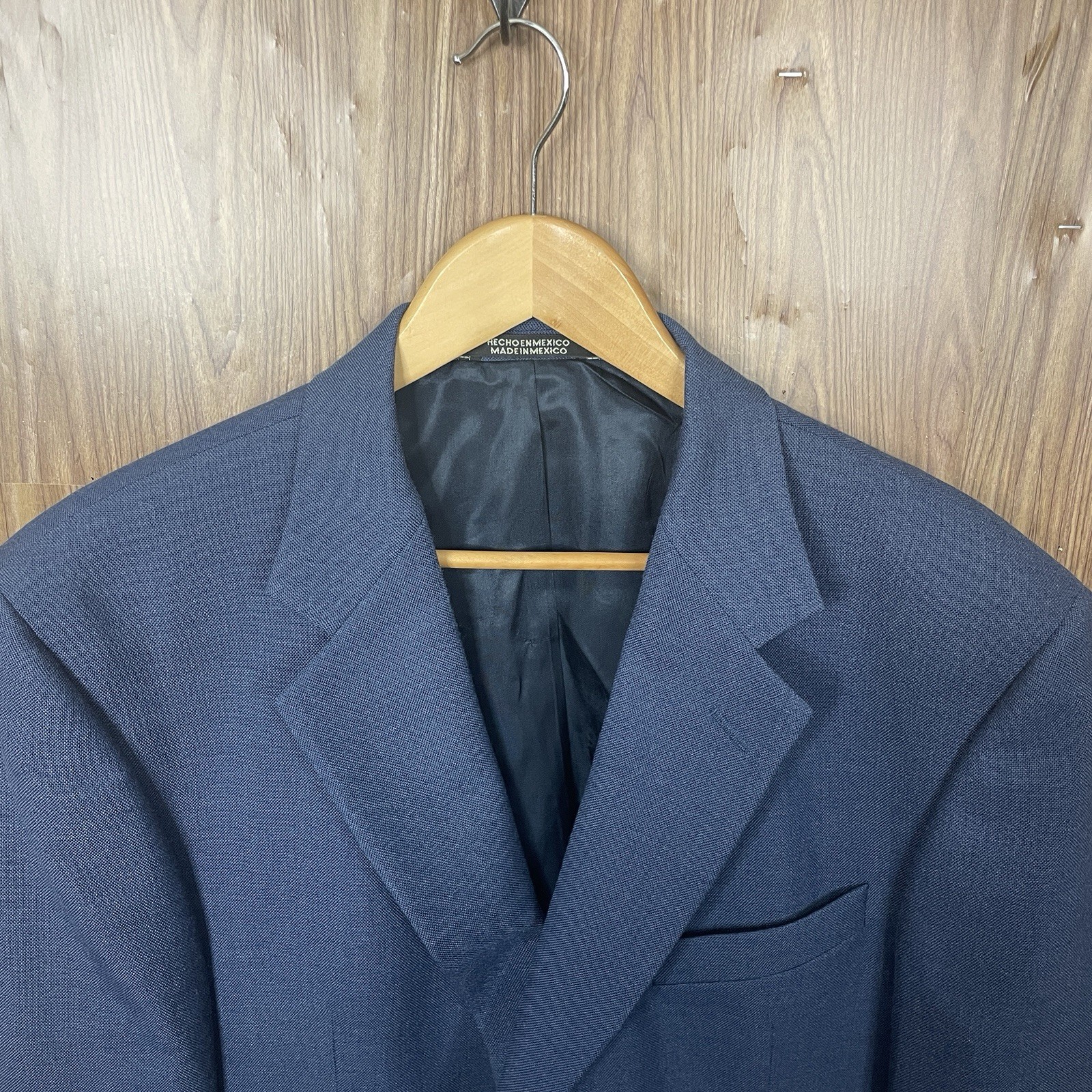 Stafford Blazer Jacket Mens 46R Blue Solid Polyester Worsted Wool Gold Buttons