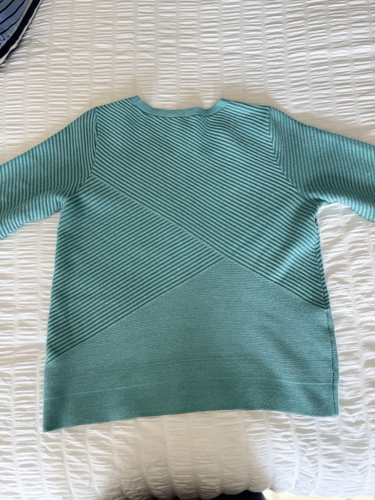 Women’s Chicos Size 2 ( Large) Teal Textured Mid Weight 3/4 Sleeve Sweater EUC