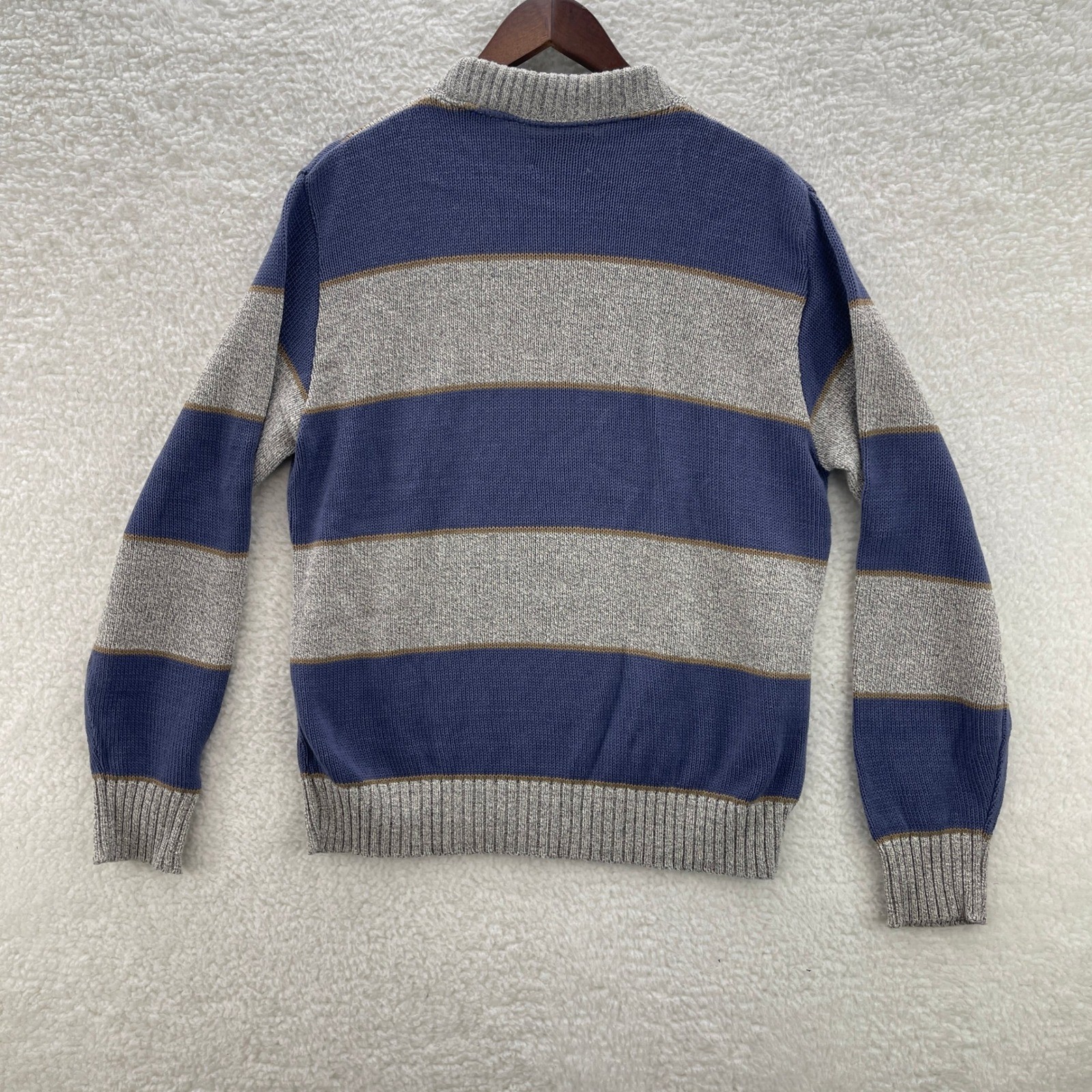 Vintage Eddie Bauer Sweater Mens XL Gray Blue Striped Fisherman Chunky Granola