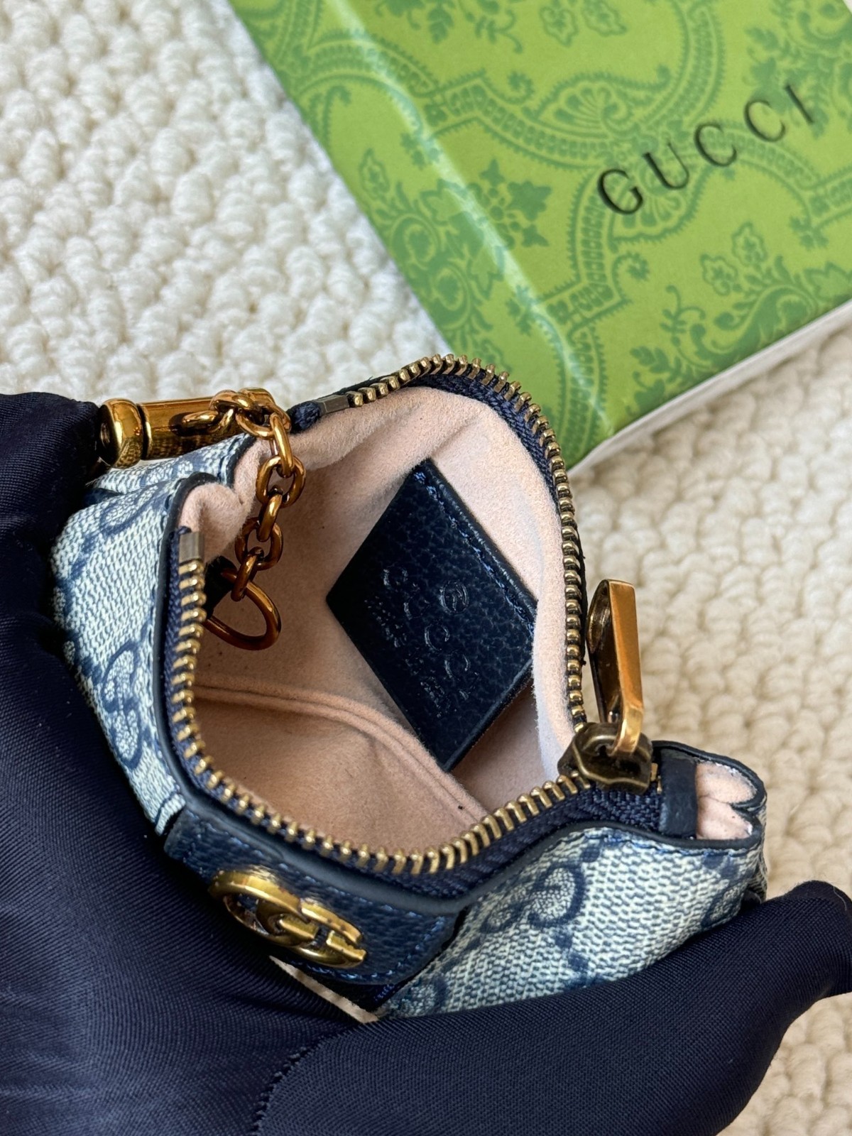 GG Blue Supreme Canvas Web Ophidia Key Pouch