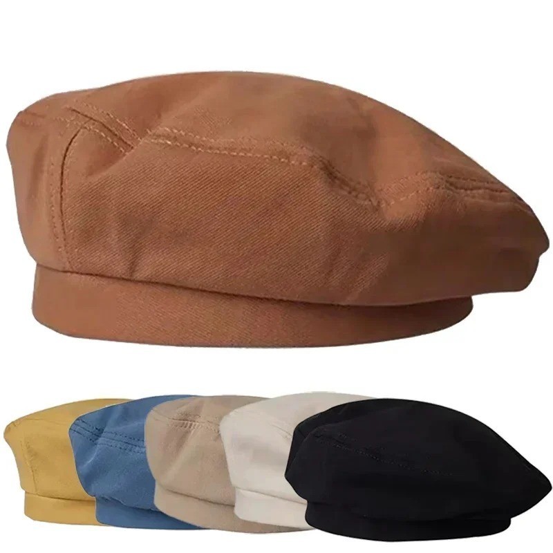 Cotton Berets Solid Vintage Spring Summer French Octagonal Forward Peaked