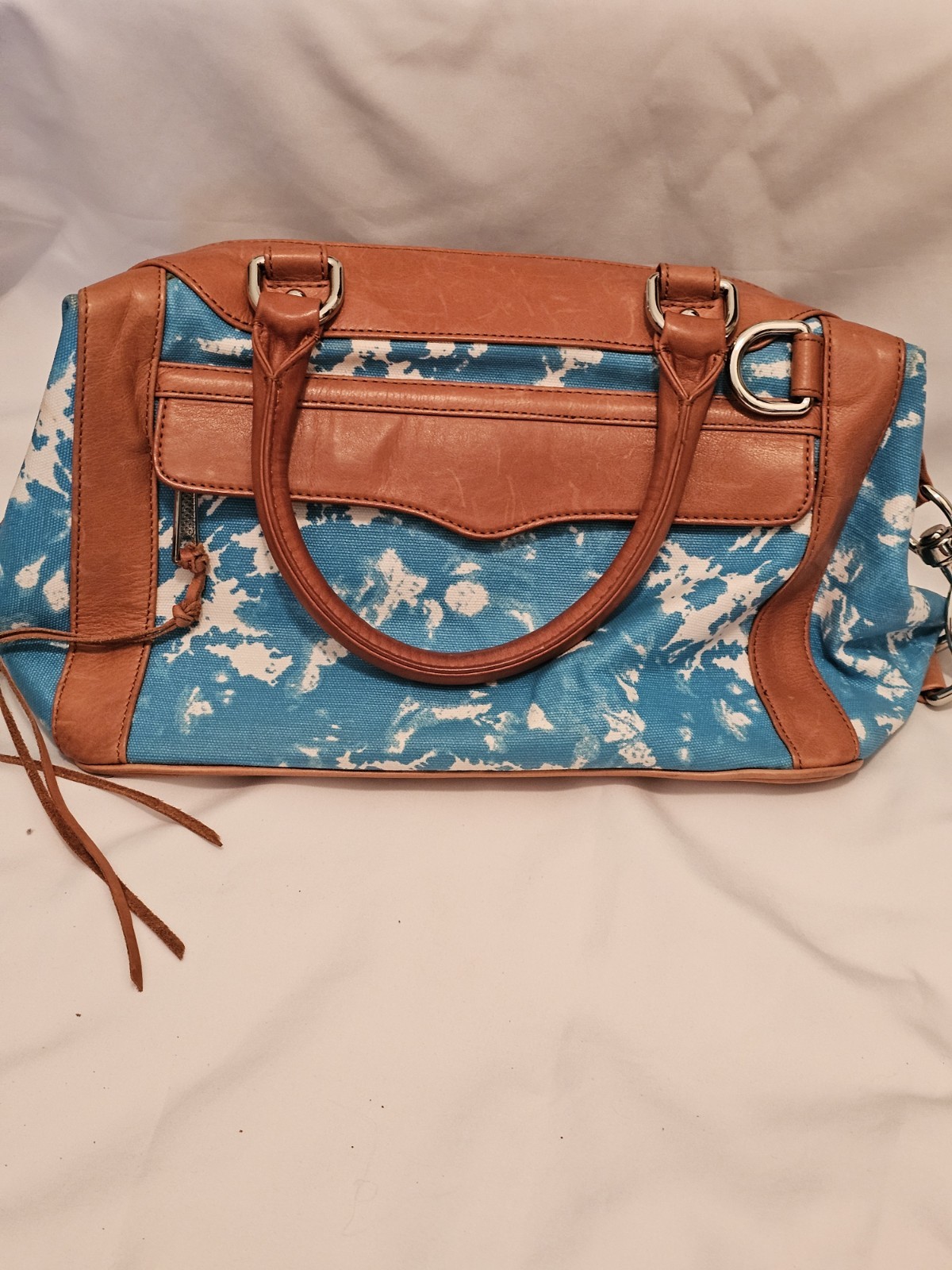 Rebecca Minkoff M.A.B Mini Satchel in Aqua, White and Tan* No Shoulder Strap*