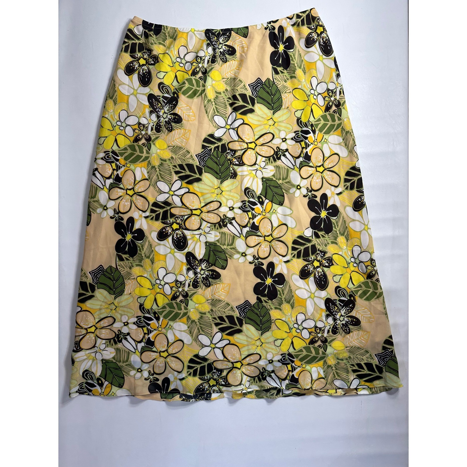 Dress-U-II by Sharon Y2K Vintage Sz 2X Yellow Floral Tropical Maxi Skirt Lined