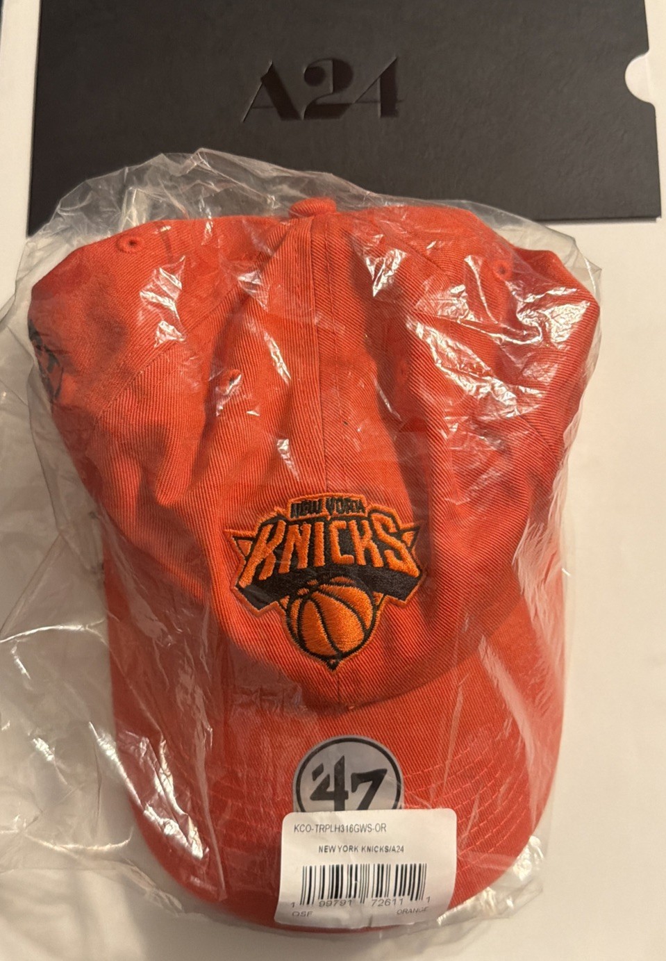 Marty Supreme A24 x ‘47 New York Knicks Embroidered Orange Hat In Hand DREAM BIG