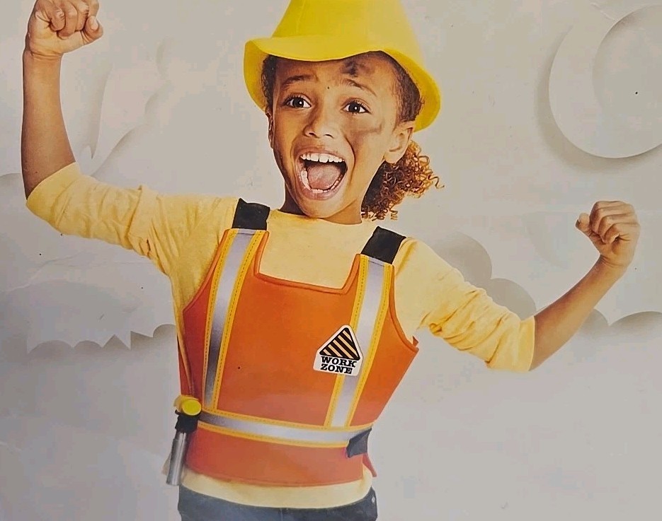 Dress Up Construction Worker Halloween Costume Play Set for Kids Vest Hat & Tool