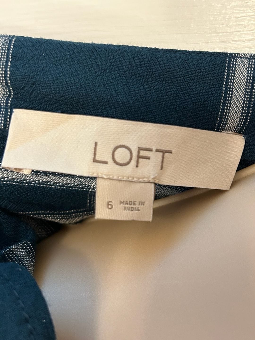 LOFT Teal and White Plaid Asymmetric Ruched Side Blouse