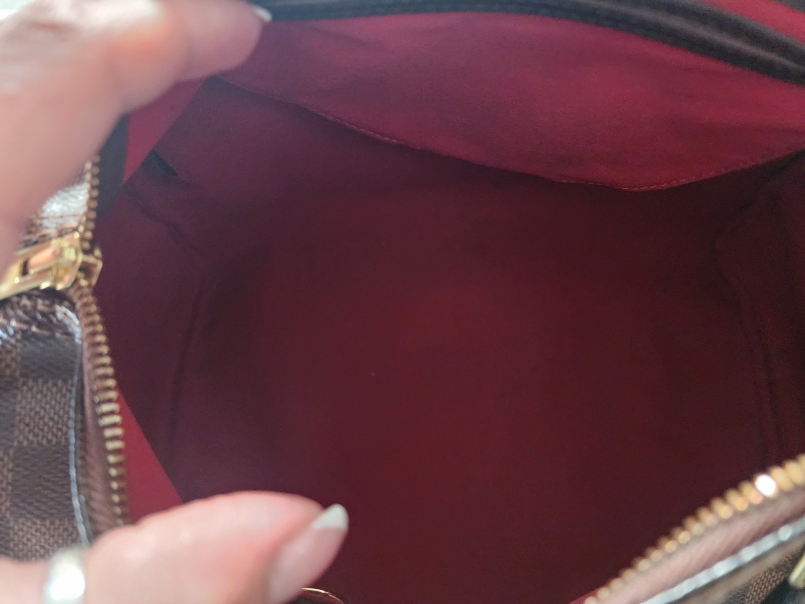 Louis Vuitton Damier Brown Top Handle Bag Red Interior Hot Stamped Initials