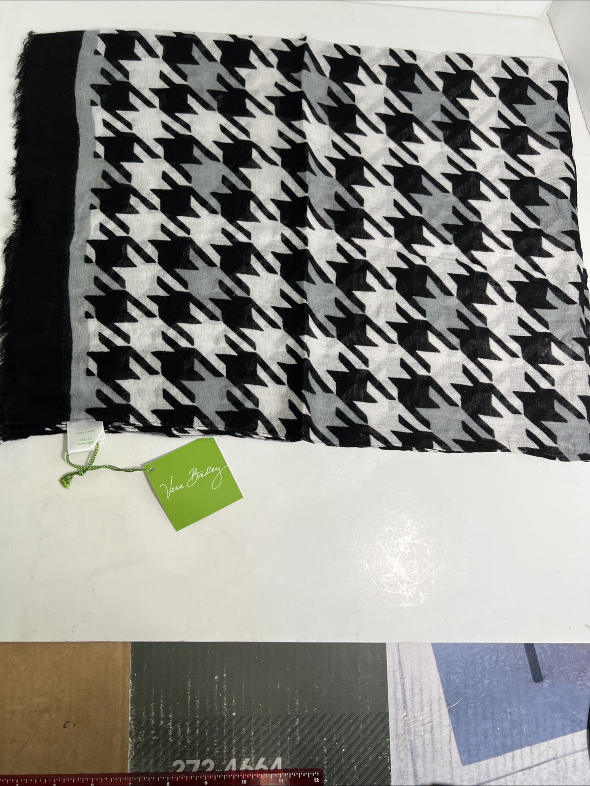 Vera Bradley Black And White Midnight 70”L x 26” W. Houndstooth Scarf
